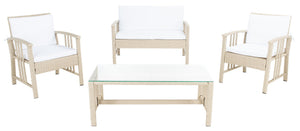 Safavieh RESLOR 4-Piece Outdoor Living Set for a Coastal Retreat - Modern Wicker Design with Plush Comfort Grey / White PAT7713B