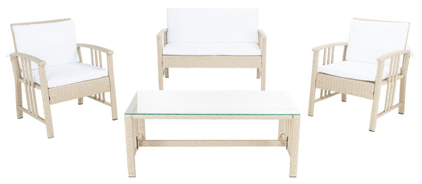 Safavieh RESLOR 4-Piece Outdoor Living Set for a Coastal Retreat - Modern Wicker Design with Plush Comfort Grey / White PAT7713B