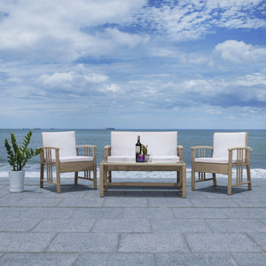 Safavieh RESLOR 4-Piece Outdoor Living Set for a Coastal Retreat - Modern Wicker Design with Plush Comfort Grey / White PAT7713B