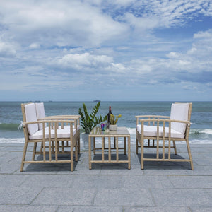 Safavieh RESLOR 4-Piece Outdoor Living Set for a Coastal Retreat - Modern Wicker Design with Plush Comfort Grey / White PAT7713B