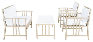 Safavieh RESLOR 4-Piece Outdoor Living Set for a Coastal Retreat - Modern Wicker Design with Plush Comfort Grey / White PAT7713B