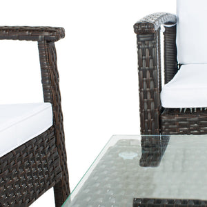 Safavieh RESLOR 4-Piece Outdoor Living Set for a Coastal Retreat - Modern Wicker Design with Plush Comfort Brown / White PAT7713C