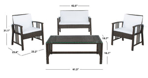 Safavieh RESLOR 4-Piece Outdoor Living Set for a Coastal Retreat - Modern Wicker Design with Plush Comfort Brown / White PAT7713C