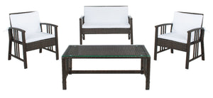 Safavieh RESLOR 4-Piece Outdoor Living Set for a Coastal Retreat - Modern Wicker Design with Plush Comfort Brown / White PAT7713C