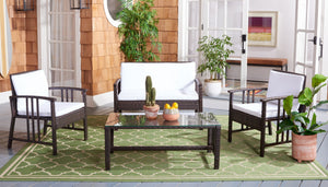 Safavieh RESLOR 4-Piece Outdoor Living Set for a Coastal Retreat - Modern Wicker Design with Plush Comfort Brown / White PAT7713C
