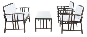 Safavieh RESLOR 4-Piece Outdoor Living Set for a Coastal Retreat - Modern Wicker Design with Plush Comfort Brown / White PAT7713C