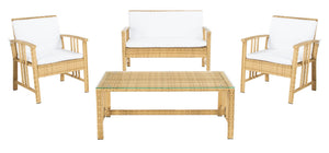 Safavieh RESLOR 4-Piece Outdoor Living Set for a Coastal Retreat - Modern Wicker Design with Plush Comfort Natural / White PAT7713D