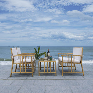 Safavieh RESLOR 4-Piece Outdoor Living Set for a Coastal Retreat - Modern Wicker Design with Plush Comfort Natural / White PAT7713D