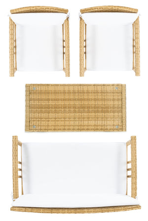 Safavieh RESLOR 4-Piece Outdoor Living Set for a Coastal Retreat - Modern Wicker Design with Plush Comfort Natural / White PAT7713D
