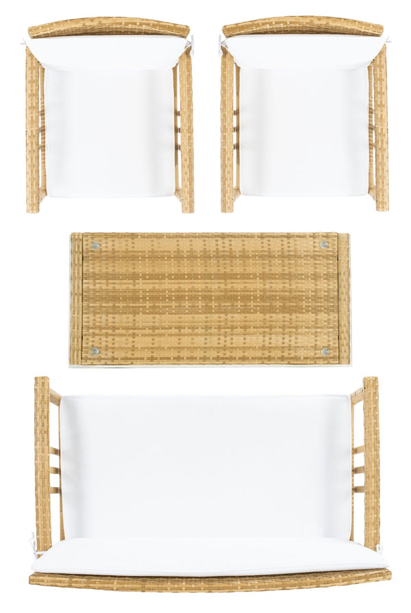 Safavieh RESLOR 4-Piece Outdoor Living Set for a Coastal Retreat - Modern Wicker Design with Plush Comfort Natural / White PAT7713D
