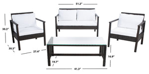 Safavieh GARNEN 4-Piece Outdoor Living Set for Stylish Entertaining – Modern Coastal Design with Comfort Brown / White PAT7714C