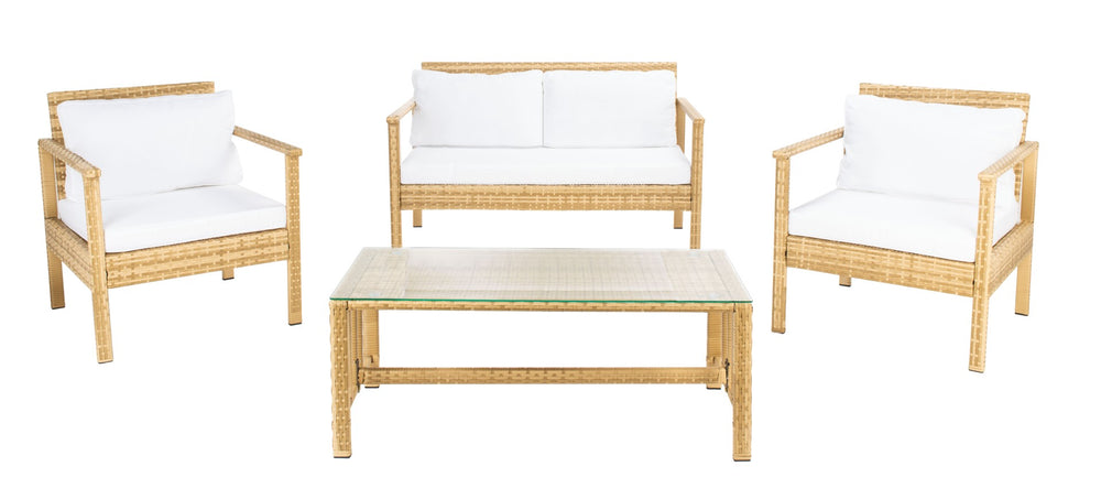 Safavieh GARNEN 4-Piece Outdoor Living Set for Stylish Entertaining – Modern Coastal Design with Comfort Natural / White PAT7714D