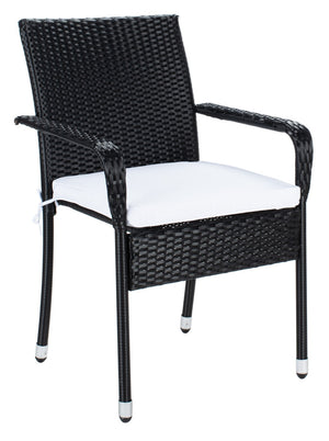 Safavieh LABAN Bistro Set - Elegant PE Rattan Chairs with Glass Table for Stylish Outdoor Dining & Relaxation Black / White PAT7718A