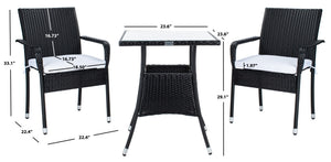 Safavieh LABAN Bistro Set - Elegant PE Rattan Chairs with Glass Table for Stylish Outdoor Dining & Relaxation Black / White PAT7718A