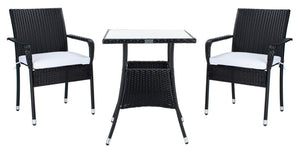 Safavieh LABAN Bistro Set - Elegant PE Rattan Chairs with Glass Table for Stylish Outdoor Dining & Relaxation Black / White PAT7718A
