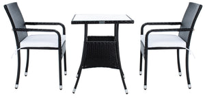 Safavieh LABAN Bistro Set - Elegant PE Rattan Chairs with Glass Table for Stylish Outdoor Dining & Relaxation Black / White PAT7718A