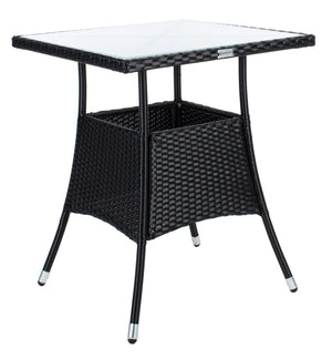 Safavieh LABAN Bistro Set - Elegant PE Rattan Chairs with Glass Table for Stylish Outdoor Dining & Relaxation Black / White PAT7718A