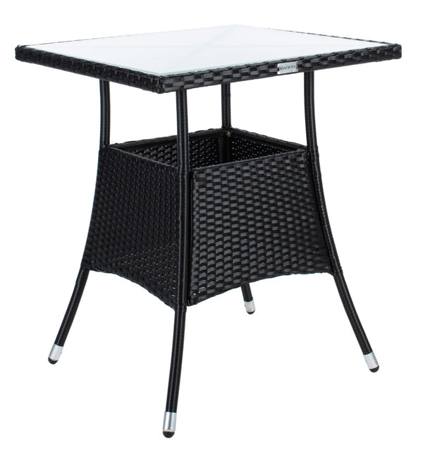 Safavieh LABAN Bistro Set - Elegant PE Rattan Chairs with Glass Table for Stylish Outdoor Dining & Relaxation Black / White PAT7718A