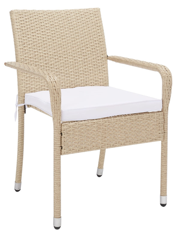 Safavieh LABAN Bistro Set - Elegant PE Rattan Chairs with Glass Table for Stylish Outdoor Dining & Relaxation Beige / White PAT7718B