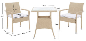 Safavieh LABAN Bistro Set - Elegant PE Rattan Chairs with Glass Table for Stylish Outdoor Dining & Relaxation Beige / White PAT7718B