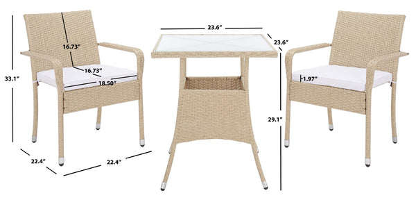 Safavieh LABAN Bistro Set - Elegant PE Rattan Chairs with Glass Table for Stylish Outdoor Dining & Relaxation Beige / White PAT7718B