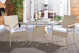 Safavieh LABAN Bistro Set - Elegant PE Rattan Chairs with Glass Table for Stylish Outdoor Dining & Relaxation Beige / White PAT7718B