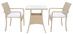 Safavieh LABAN Bistro Set - Elegant PE Rattan Chairs with Glass Table for Stylish Outdoor Dining & Relaxation Beige / White PAT7718B