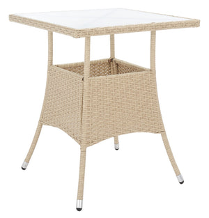 Safavieh LABAN Bistro Set - Elegant PE Rattan Chairs with Glass Table for Stylish Outdoor Dining & Relaxation Beige / White PAT7718B