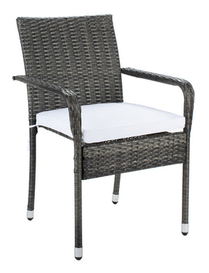 Safavieh LABAN Bistro Set - Elegant PE Rattan Chairs with Glass Table for Stylish Outdoor Dining & Relaxation Grey Brown / White PAT7718C