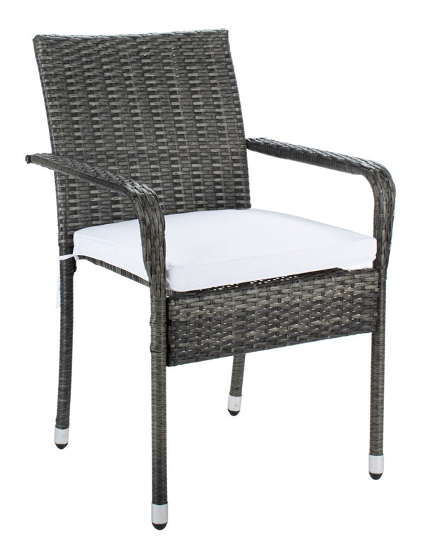 Safavieh LABAN Bistro Set - Elegant PE Rattan Chairs with Glass Table for Stylish Outdoor Dining & Relaxation Grey Brown / White PAT7718C