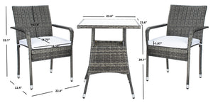 Safavieh LABAN Bistro Set - Elegant PE Rattan Chairs with Glass Table for Stylish Outdoor Dining & Relaxation Grey Brown / White PAT7718C