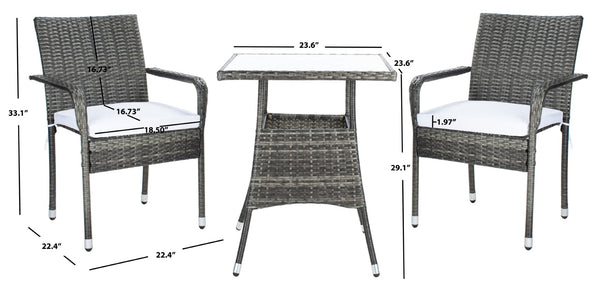 Safavieh LABAN Bistro Set - Elegant PE Rattan Chairs with Glass Table for Stylish Outdoor Dining & Relaxation Grey Brown / White PAT7718C