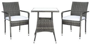Safavieh LABAN Bistro Set - Elegant PE Rattan Chairs with Glass Table for Stylish Outdoor Dining & Relaxation Grey Brown / White PAT7718C
