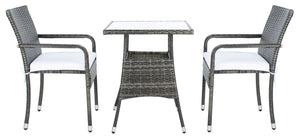 Safavieh LABAN Bistro Set - Elegant PE Rattan Chairs with Glass Table for Stylish Outdoor Dining & Relaxation Grey Brown / White PAT7718C