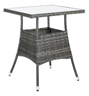 Safavieh LABAN Bistro Set - Elegant PE Rattan Chairs with Glass Table for Stylish Outdoor Dining & Relaxation Grey Brown / White PAT7718C