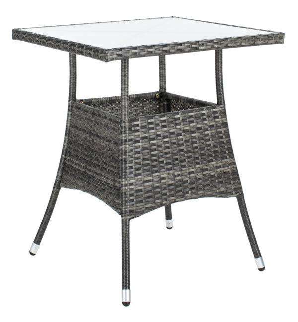 Safavieh LABAN Bistro Set - Elegant PE Rattan Chairs with Glass Table for Stylish Outdoor Dining & Relaxation Grey Brown / White PAT7718C