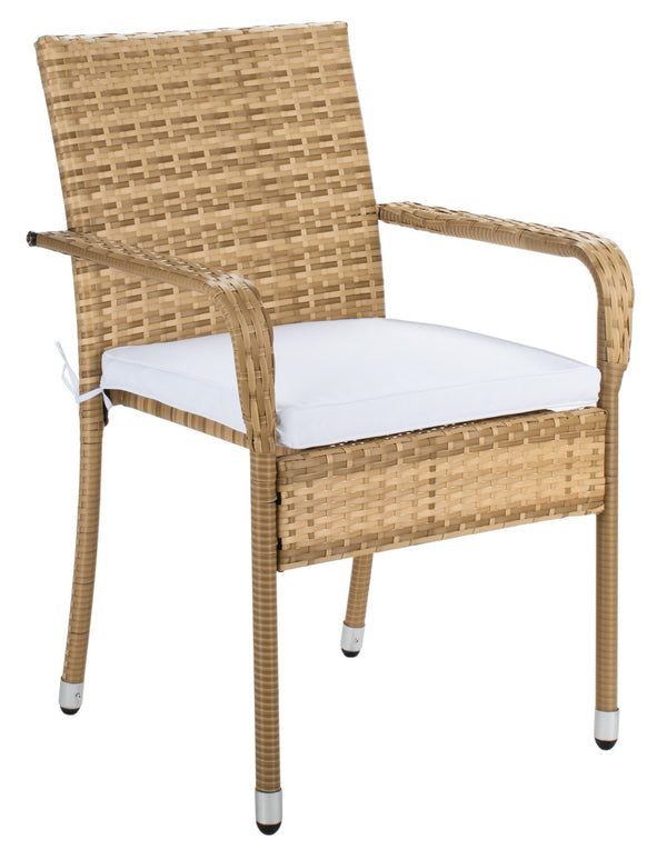 Safavieh LABAN Bistro Set - Elegant PE Rattan Chairs with Glass Table for Stylish Outdoor Dining & Relaxation Natural / White PAT7718D