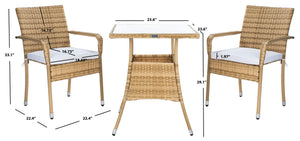 Safavieh LABAN Bistro Set - Elegant PE Rattan Chairs with Glass Table for Stylish Outdoor Dining & Relaxation Natural / White PAT7718D