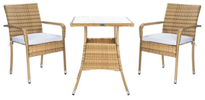 Safavieh LABAN Bistro Set - Elegant PE Rattan Chairs with Glass Table for Stylish Outdoor Dining & Relaxation Natural / White PAT7718D