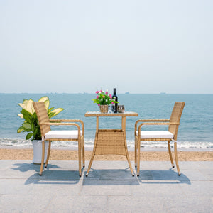 Safavieh LABAN Bistro Set - Elegant PE Rattan Chairs with Glass Table for Stylish Outdoor Dining & Relaxation Natural / White PAT7718D