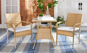 Safavieh LABAN Bistro Set - Elegant PE Rattan Chairs with Glass Table for Stylish Outdoor Dining & Relaxation Natural / White PAT7718D