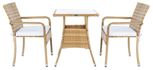 Safavieh LABAN Bistro Set - Elegant PE Rattan Chairs with Glass Table for Stylish Outdoor Dining & Relaxation Natural / White PAT7718D