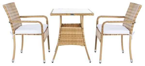 Safavieh LABAN Bistro Set - Elegant PE Rattan Chairs with Glass Table for Stylish Outdoor Dining & Relaxation Natural / White PAT7718D