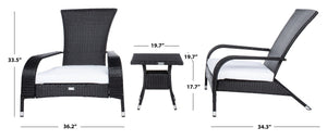 Safavieh EDNA 3-Piece Lounge Set – Elegant Outdoor Seating with Tropical Modern Design for Ultimate Comfort Black / White PAT7719A