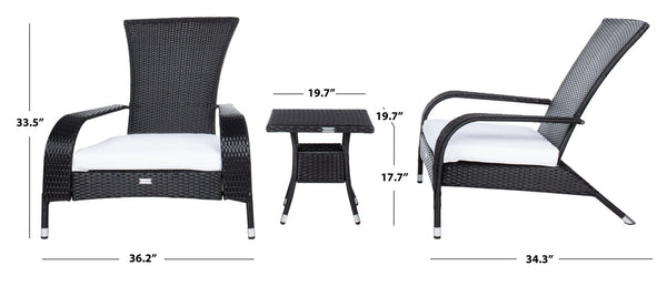 Safavieh EDNA 3-Piece Lounge Set – Elegant Outdoor Seating with Tropical Modern Design for Ultimate Comfort Black / White PAT7719A