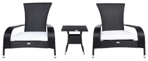 Safavieh EDNA 3-Piece Lounge Set – Elegant Outdoor Seating with Tropical Modern Design for Ultimate Comfort Black / White PAT7719A