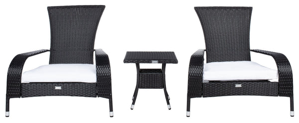Safavieh EDNA 3-Piece Lounge Set – Elegant Outdoor Seating with Tropical Modern Design for Ultimate Comfort Black / White PAT7719A