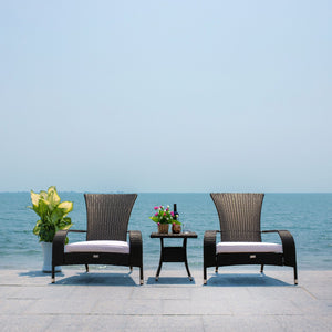 Safavieh EDNA 3-Piece Lounge Set – Elegant Outdoor Seating with Tropical Modern Design for Ultimate Comfort Black / White PAT7719A