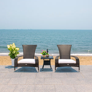 Safavieh EDNA 3-Piece Lounge Set – Elegant Outdoor Seating with Tropical Modern Design for Ultimate Comfort Black / White PAT7719A