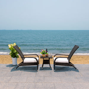 Safavieh EDNA 3-Piece Lounge Set – Elegant Outdoor Seating with Tropical Modern Design for Ultimate Comfort Black / White PAT7719A